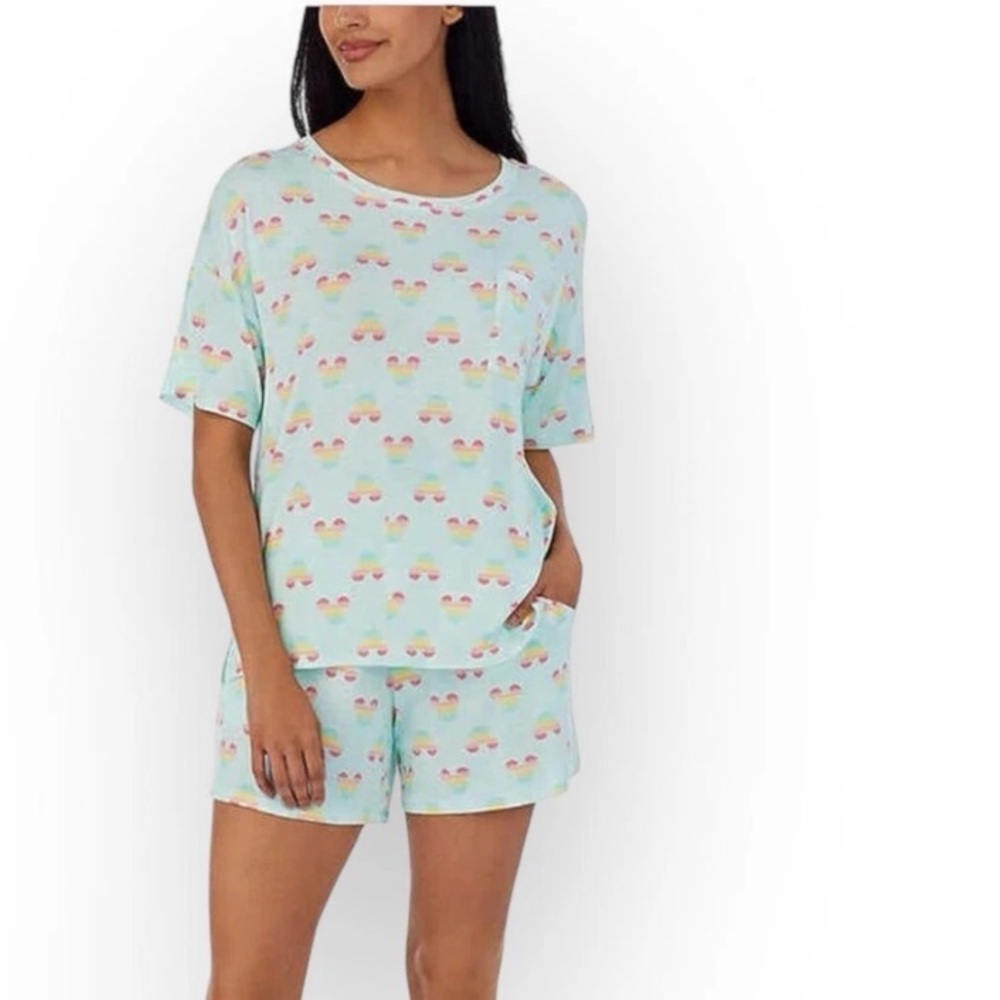 NWT Disney Women’s Pajama Set – Large Mint Aqua Rainbow Mickey Sleep Shorts Set